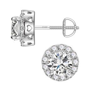 MOOSEA 1ct Halo Moissanite Stud Earrings 925 Sterling Silver Screw Back